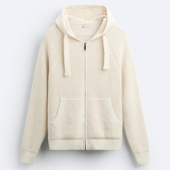 ZARA LIMITED EDITION CREAM KNIT FULL ZIP HOODIE MEN'S MEDIUM